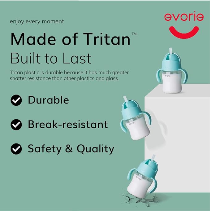 Evorie Tritan Weighted Straw Sippy Cup with Handles for Baby and Toddlers, Spill Proof Baby Water Bottle with Straw for 6 months and up, 7 Oz, Infant Training Water Bottle (Mint)