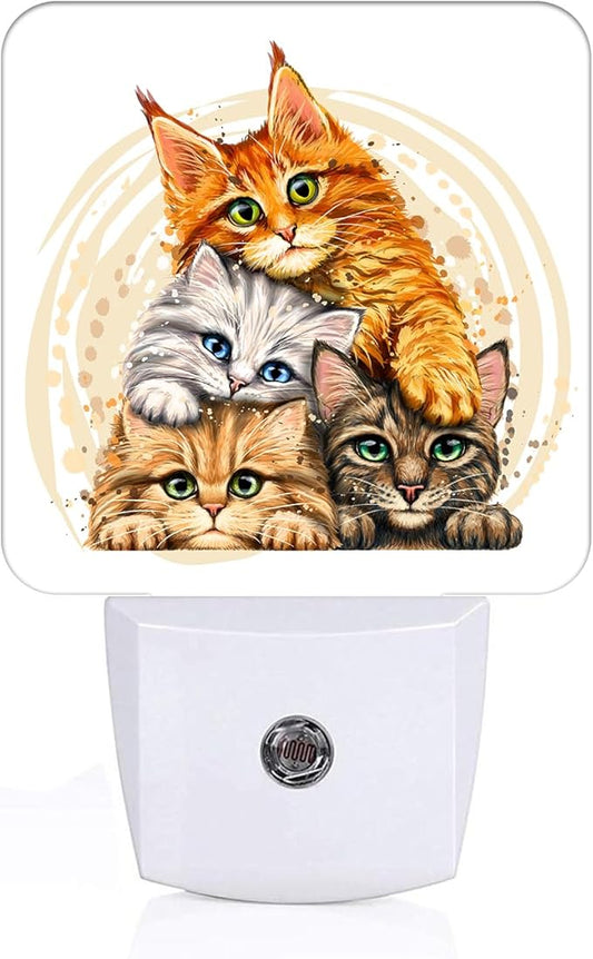 Colorful Cats Night Light,Plug-in Night Lights with Dusk to Dawn Sensor for Stairway,Hallway,Bedroom Sleep Friendly Ideal for Women/Girls/Boys Gift,0.5w