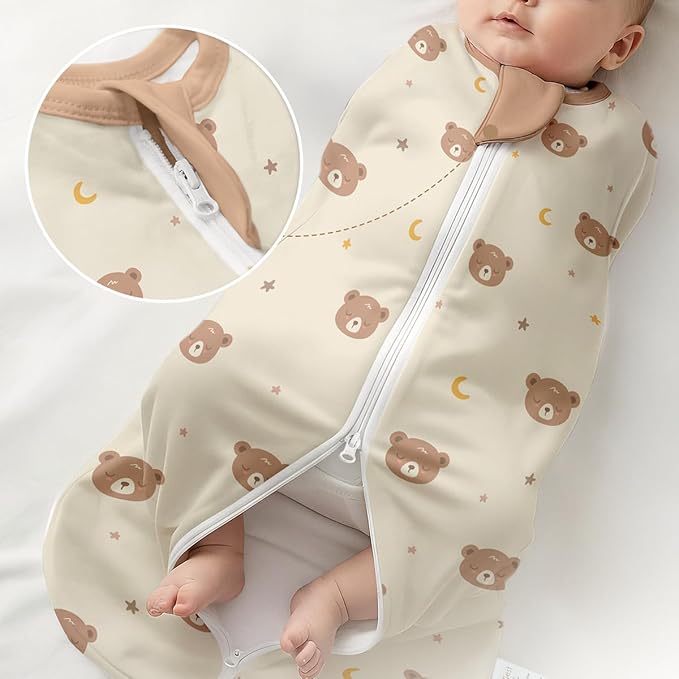 Baby Swaddle 0-2 Months, Cotton Arm-In Zipper Sleep Sack, Wearable Blankets Wrap for Newborn Infant Girls and Boys (Bear, Pack of 1)