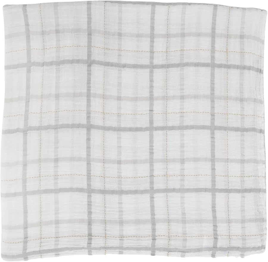 Little Unicorn Premium Cotton Swaddle Baby Blanket | Breathable Fabric | for swaddling, Play, Nursing & More (Grey Plaid)