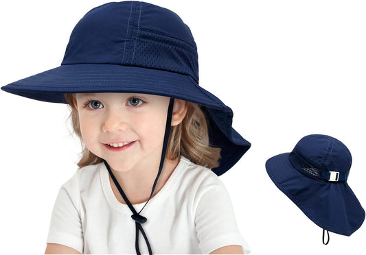 CHUNG Baby Sun Protection Hat Summer Toddler Adjustable UPF 50+ Wide Brim Neck Flap Beach Caps Boys Girls 1-12 Years Kids
