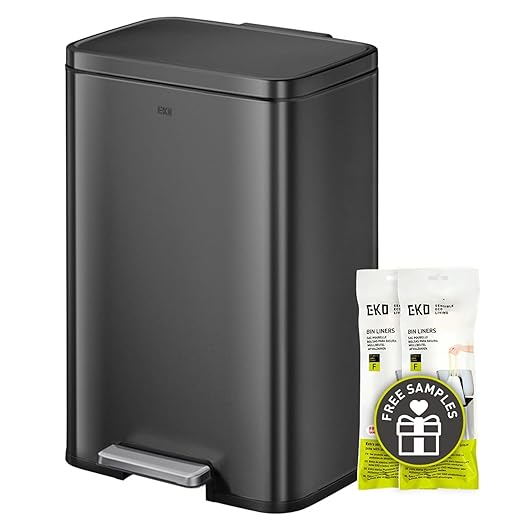 EKO Madison Matte Black 50 Liter/13.2 Gallon Step Trash Can with Inner Liner - Fingerprint Resistant Finish