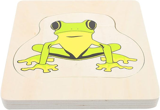 Wooden Multi Layered Puzzles, Life Cycle of Frog, Cartoon Montessori Toy DIY Puzzle Early Educational Toy Preschool Learning Game for Boys & Girls 3 Years and Above