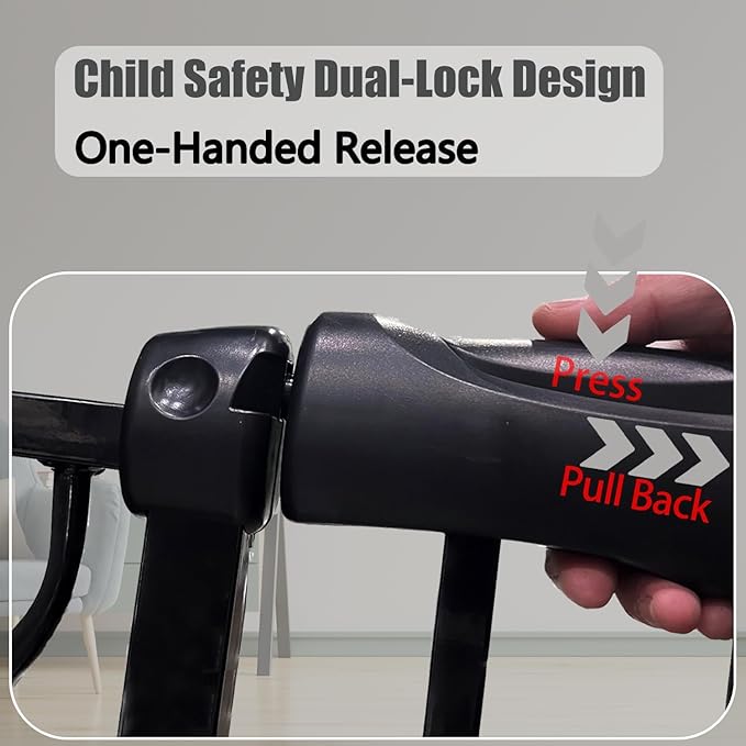 Heavy Duty Baby & Dog Safety Gate 86-104.7 Inch, Black Metal, Pressure Mounted No Drilling Pet Gate for Large Openings