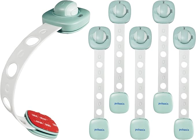 Baby Proof Cabinet Locks - No Drill Safety Latches for Oven, Dishwasher & Drawers, Adjustable 2-15cm,childproofing safety equipment 3M Adhesive - Rental Friendly (Green, 6 Pack)