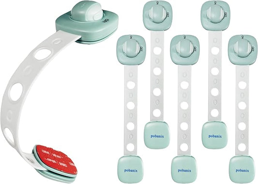 Baby Proof Cabinet Locks - No Drill Safety Latches for Oven, Dishwasher & Drawers, Adjustable 2-15cm,childproofing safety equipment 3M Adhesive - Rental Friendly (Green, 6 Pack)