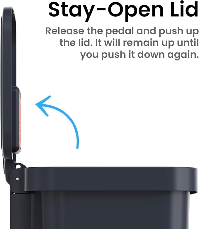 iTouchless SoftStep 13.2 Gal / 50L Step Pedal Kitchen Trash Can with Odor Filter, Stainless Steel Trim Dent-Proof Durable Construction, Garbage Bin with Lid for Home Office, Bedroom, Black Plastic