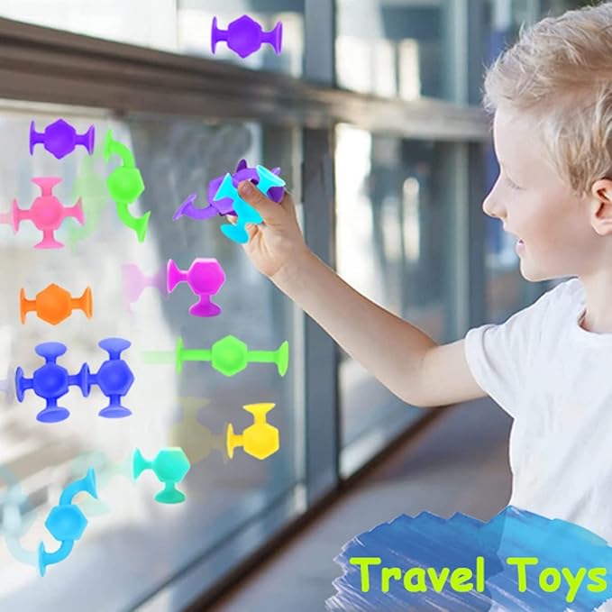 50pcs Suction Toys Sensory Toys for Kids Ages 4-8 Boys Girls, Bath Toy for Toddlers Montessori 8 Colors Sensory Slicone Sucker Travel for Kids 3 4 5 6 7 8