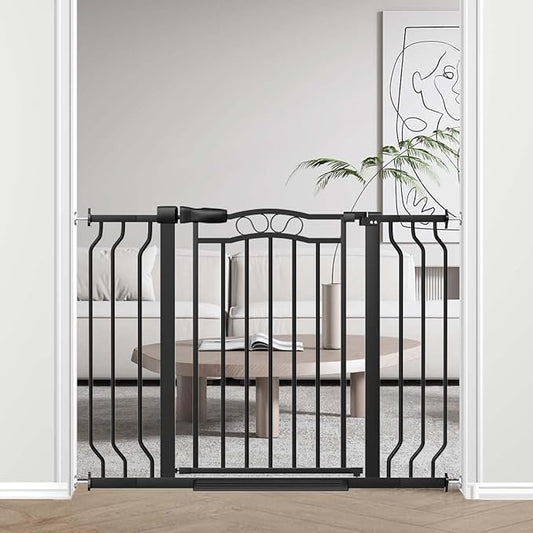 Fairy Baby 29.5"-43.7" Extra Wide Baby Gate for Dog, Pressure Mounted Pet Gate for Stairs & Doorway, Dog Barrier for Home Indoor, Kids Puppy Cat Gate, Metal Child Safety Proof Garden Gate, Black