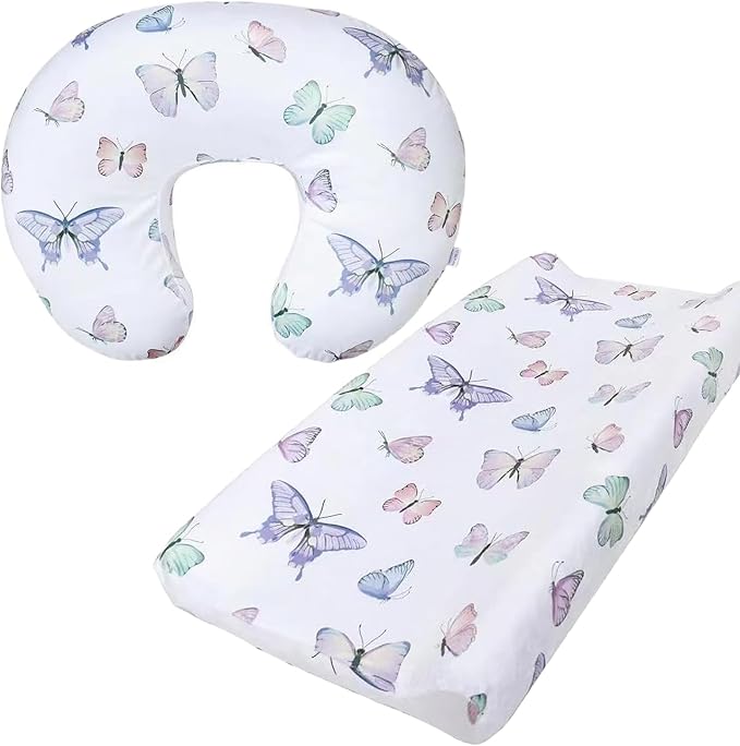 iEvolve Minky Nursing Pillow Cover Breast Feeding Pillow Cover Slipcover U Shape for Baby Boy Girl,Cover Only(Pillow & Pad Cover Butterfly, Pack of 2)