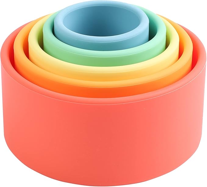 BLUE GINKGO Silicone Stacking Cups – Nesting & Sensory Stacking Toy for Toddlers | Open-Ended Montessori Toy with 5 Cups (Matte Colors)