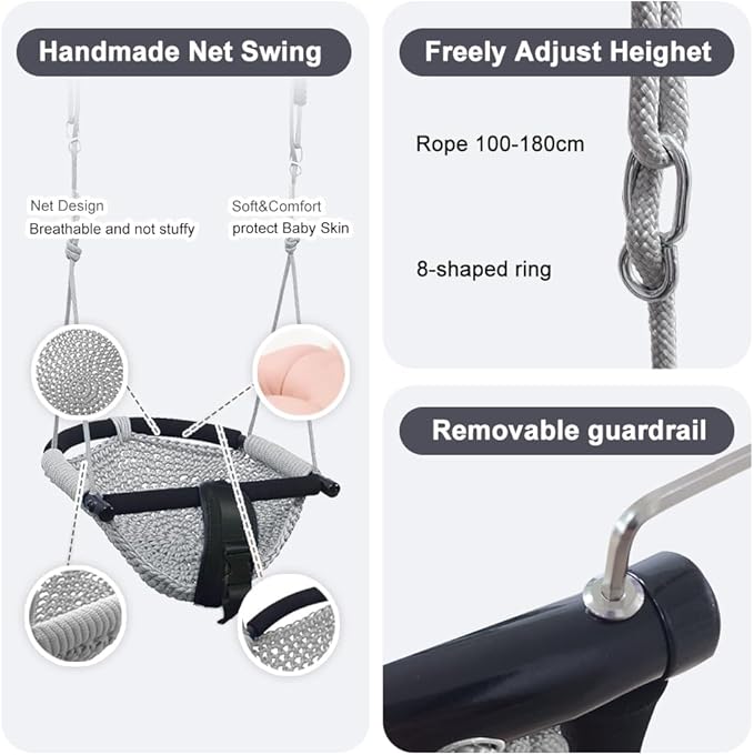 Toddler&2-in-1 Baby Swing - Adjustable Rope Swings Seat for Kids | Indoor & Outdoor Durable Backyard Swing Set for Infants & Toddlers (Gray)
