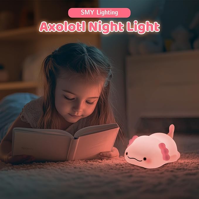 SMY Lighting Axolotl Night Light for Kids,Animal Silicone Nursery Night Lamp, Rechargeable Table Lighting Bedside Lamp,Cute Room Decor Light for Bedroom,Living Room,Dining,Desk Decorations,Gift