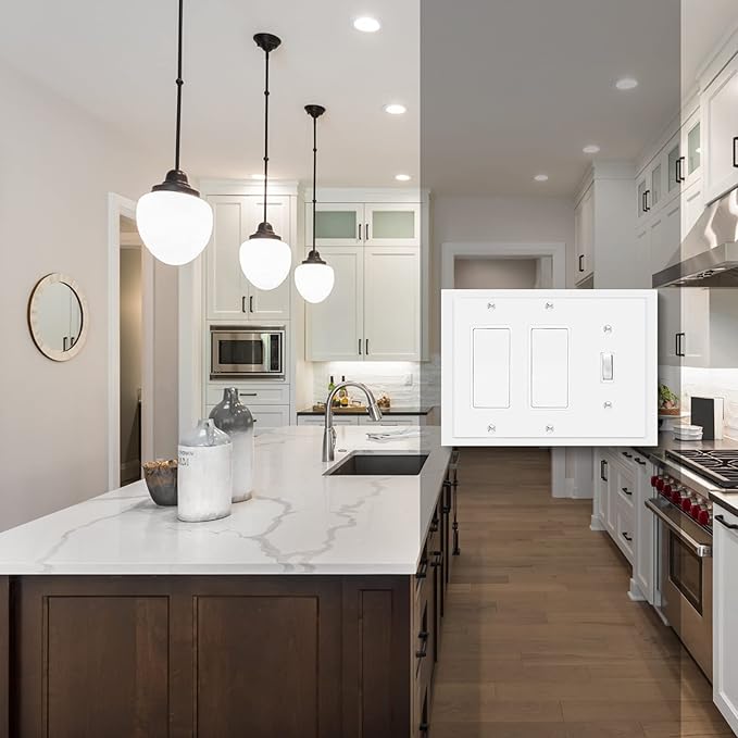 Modern Edge Decorative Wall Plate Switch Plate Outlet Cover, Durable Solid Zinc Alloy (Single Toggle/Double Decorator, White)