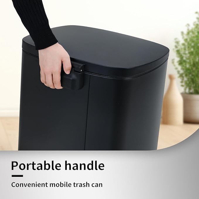 13.2+1.3 Gallon Trash Can Combo Set, Stainless Steel Garbage Bin with Pedal, Removable Inner Waste Bucket, Anti-Fingerprint, Soft-Close Locking Lid Dustbin for Kitchen, Bathroom, Office