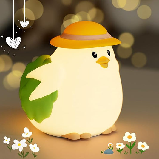 Silicone Night Light for Kids – Rechargeable Tap Control Lamp with 8 Colors, Cute Animal Design for Nursery, Toddler Room Decor, Gifts for Girls and Boys (Chick)