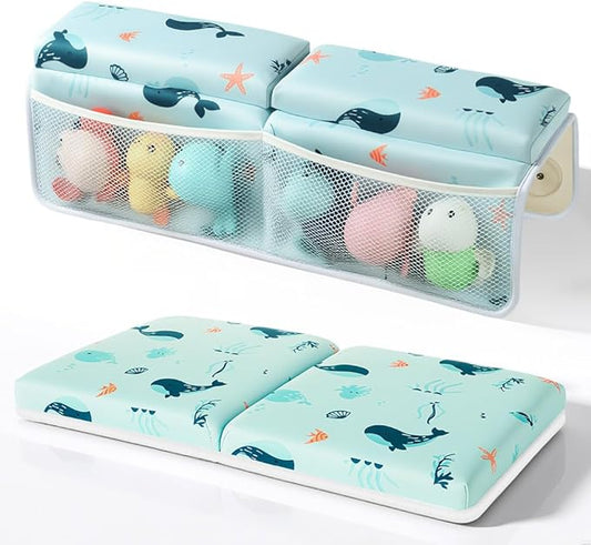 SKEFOLI Baby Bath Kneeler and Elbow Rest Pad Set,1.5" Thick Baby Bath Kneeler Pads with Toys Organizer, Pads to Support The Arm, Essentials, Ideal Kneeling Pad for Bathing