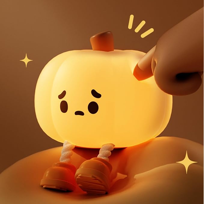 Pumpkin Night Light: Cute Pumpkin Decor Silicone Rechargeable Night Lamp with 3 Level Dimmable Bedside Lamp Halloween Night Light Nursery Nightlight Dorm Decor, Funny Gift Cool Gadgets for Kids