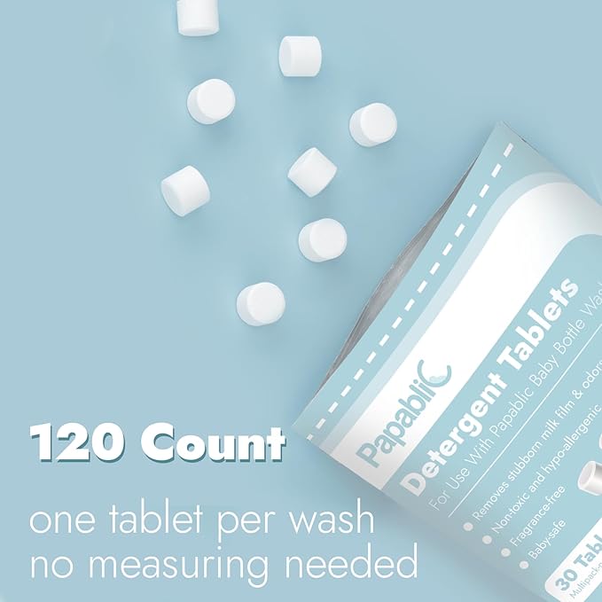 Papablic 120Pcs Official Detergent Soap Tablets for Baby Brezza,GROWNSY,Momcozy Bottle Washer Pro, Effective Cleaning with Safe Highly Concentrated Formula
