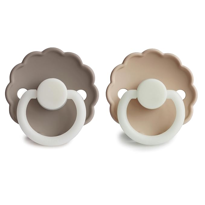 FRIGG Daisy Night SilkySoft Silicone Baby Pacifier | Made in Denmark | BPA-Free (Portobello/Croissant, 0-6 Months)