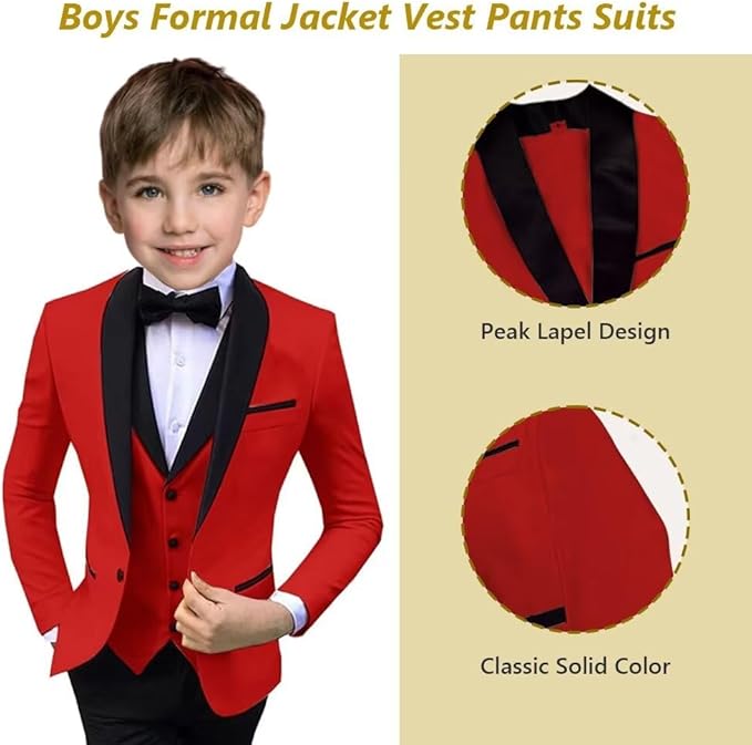 Boys Suit 3 Piece Ring Bearer Suit Kids Formal Jacket Vest Pants Suits Wedding Outfit for Party Prom Tuxedo