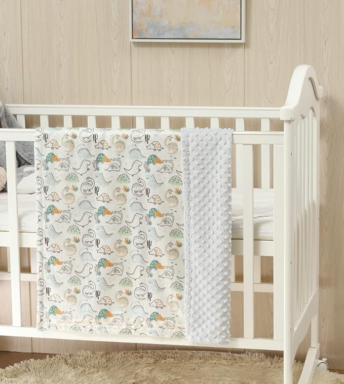 CREVENT Fuzzy Baby Nursery Blanket for Boys Soft Plush Receiving Gift for Newborns, All Season Use - Dinosaur 30x40 Inches