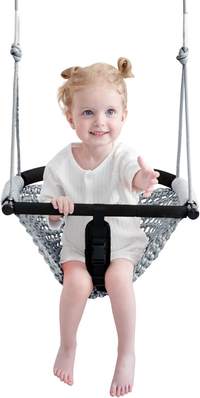 Toddler&2-in-1 Baby Swing - Adjustable Rope Swings Seat for Kids | Indoor & Outdoor Durable Backyard Swing Set for Infants & Toddlers (Gray)