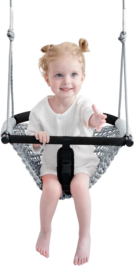 Toddler&2-in-1 Baby Swing - Adjustable Rope Swings Seat for Kids | Indoor & Outdoor Durable Backyard Swing Set for Infants & Toddlers (Gray)