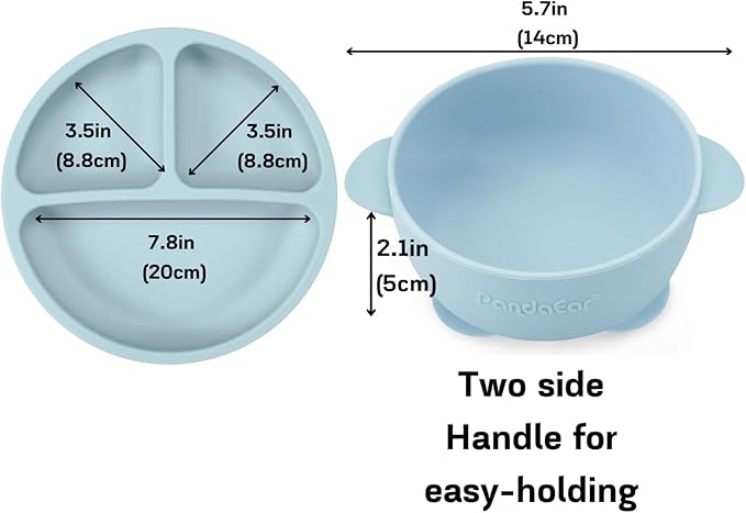 PandaEar Silicone Baby Feeding Set | 11PCS Baby Led Weaning Supplies Self Feeding Utensils | Divided Suction Plate Bowl Bibs Sippy Cup with Baby Food Pouch Snack Container Spoons Forks, Blue