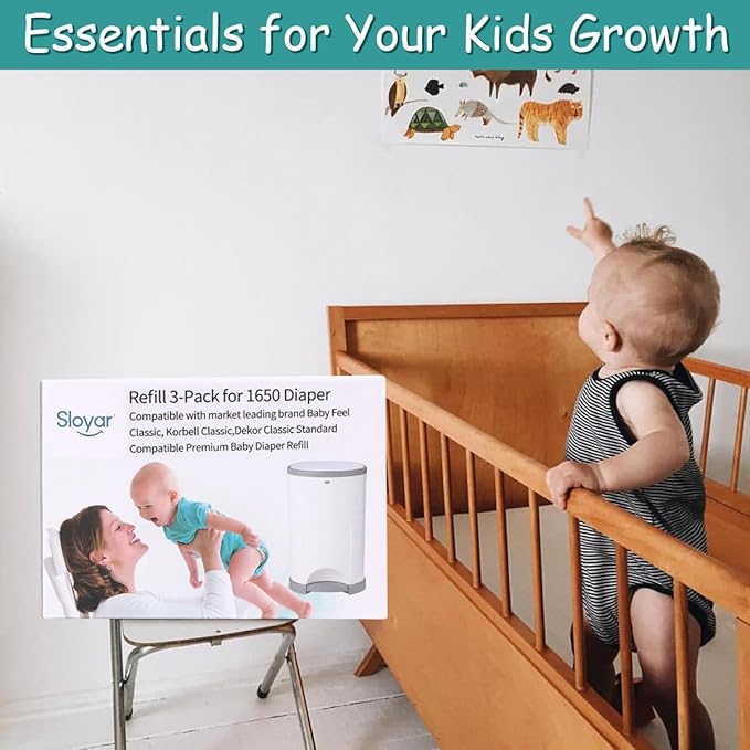 Refill Diaper Pail Bags Compatible with Dekor Classic Diaper Pails | 3 Pack | Diaper Pail Refills with Powerful Odor Elimination | Baby Powder Fragrance | Holds up to 1650 Diapers.