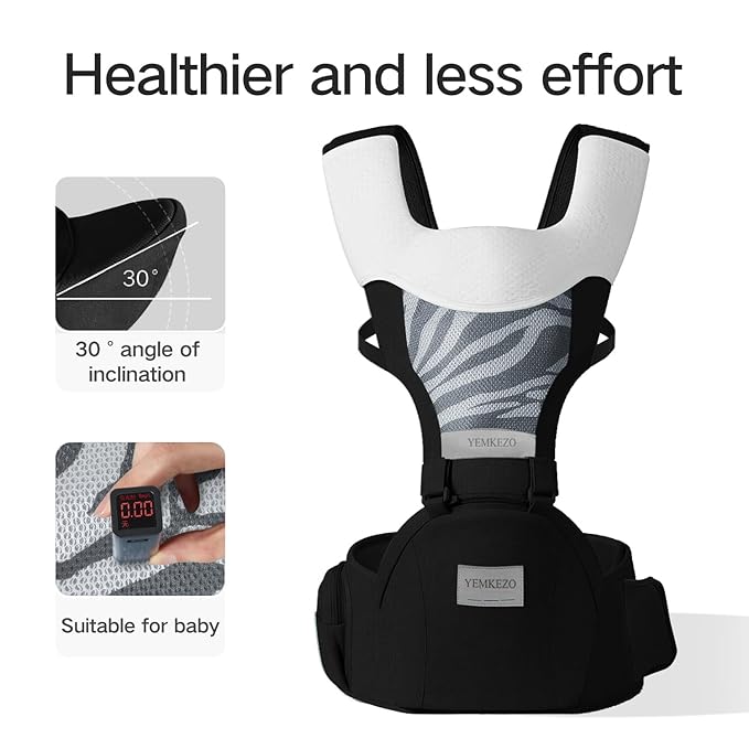 Baby Carrier Newborn to Toddler with Hip Seat, Multifunction Baby Hip, 4-in-1 Ergonomic Infant Carrier (Ergonomic M Position) Adjustable & Removable Baby Holder Carrier for 0-36 Months (Black)