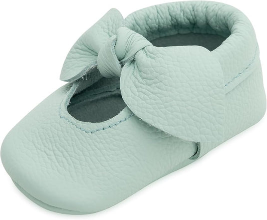 BirdRock Baby Bow and Knot Moccasins - Genuine Leather Baby Girl Shoes