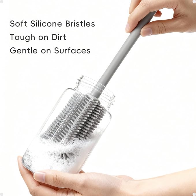 Silicone Cleaning Brush Kit,Water Bottle and Straw Cleaner Brush Set for Tumbler,Baby Bottle,Breast Pump Part,Nipple,Sippy Cup,Glass,Dishwasher Safe,BPA Free,3 Pcs