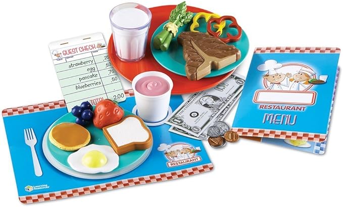 Learning Resources Serve It Up! Play Restaurant - 35 Pieces, Ages 3+ Play Restaurant Set, Pretend Restaurant for Kids, Toddler Learning Toys