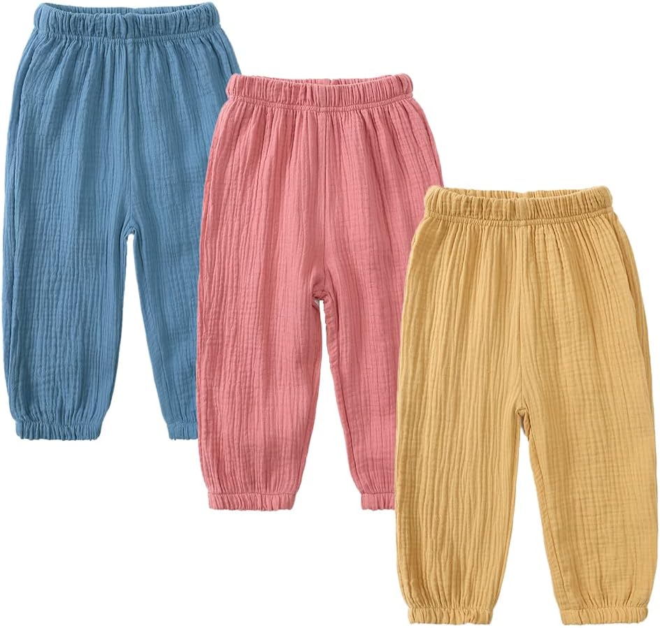 MYGBCPJS Baby Boys Girls Cotton Linen Trousers Kids Casual Ankle Pants Loose Long Bloomers