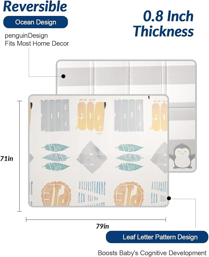 Thick Play Mat for Baby, 79x71 Playpen Mat Waterproof 0.8 Inch XPE Large Playmat for Toddler, Crawling Foldable Reservible Kids Foam Playmat Cushioned Floor Indoor Outdoor