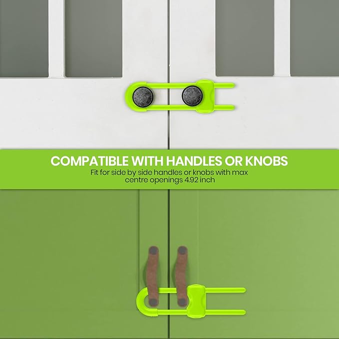 Jetec 10 Pieces Cabinet Locks for Babies, U-Shaped Proofing Drawers Safety Child Locks Adjustable, Easy to Use Childproof Latch for Knob Handle on Kitchen Door Storage Cupboard Closet (Green)