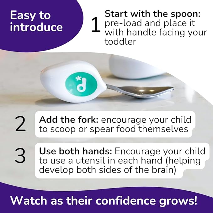 doddl Toddler Utensils, Ergonomic Fork and Spoon Set for Self Feeding, Stainless Steel Silverware for 1-3 Year Olds, BPA Free, Dishwasher Safe (Dusky Rose (Twin Pack))