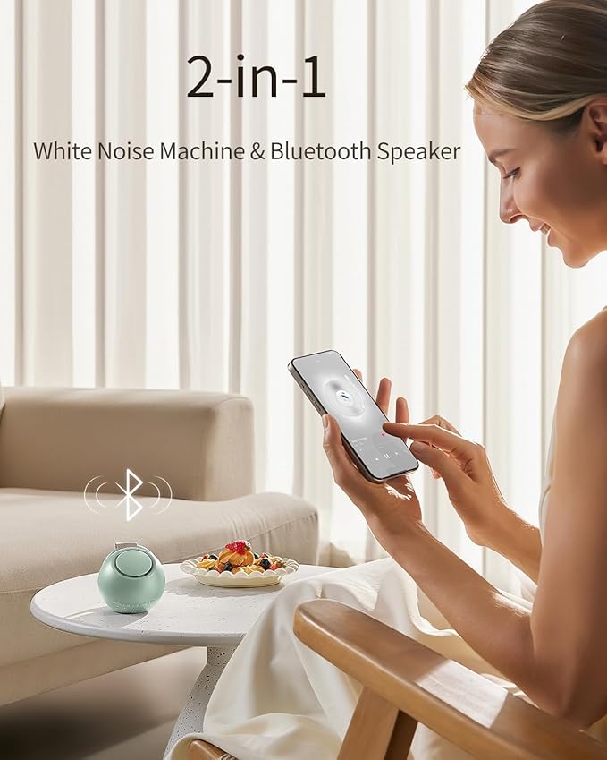 2025 Mom's Choice Awards, Portable Sound Machine for Baby Adult, AI Cry Detection, 18 Soothing Sound, Bluetooth Rechargeable White Noise Machine for Home Office Travel, Nursery Light, Green