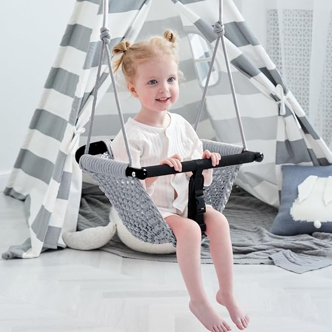 Toddler&2-in-1 Baby Swing - Adjustable Rope Swings Seat for Kids | Indoor & Outdoor Durable Backyard Swing Set for Infants & Toddlers (Gray)