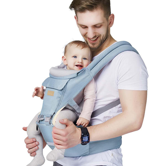 FRUITEAM 6-in-1 Baby Carrier with Waist Stool/Hip Seat for Breastfeeding, One Size Fits All - Adapt to Newborn, Infant & Toddler (Blue)