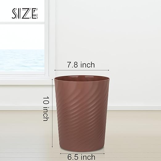 UUJOLY Plastic Trash Can Wastebasket, Garbage Container Basket for Bathrooms, Kitchens, Offices, Kids Rooms (Brown, 1.8 Gallon)