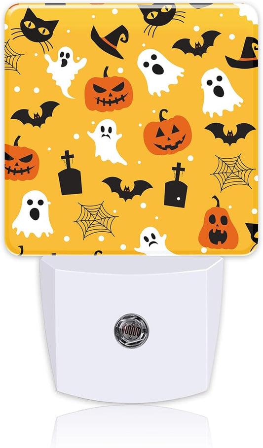 Halloween Pumpkin Bat Black Cat and Ghost Night Light for Kids, LED Night Light Plug into Wall with Dusk to Dawn Sensor for Girls Boys Room Decor, Hallway, Kitchen, Bathroom, Nursery, Stairs