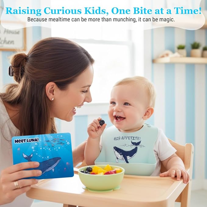 Animal Silicone Bibs for Babies - 2 Pack Sea Life Bibs for Boys and Girls - Easy to Clean Adjustable