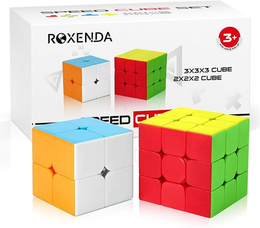 Roxenda Speed Cube Set, Speed Cube Bundle of 2x2x2 and 3x3x3 Cube Smoothly Magic Cube Collection for Kids Teens & Adults [2 Pack] (Stickerless)