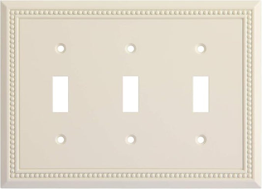 Henne Bery Sunken Pearls Heavy Duty Decorative Wall Plate Switch Plate Outlet Cover, Durable Solid Zinc Alloy (Triple Toggle, Light Almond)