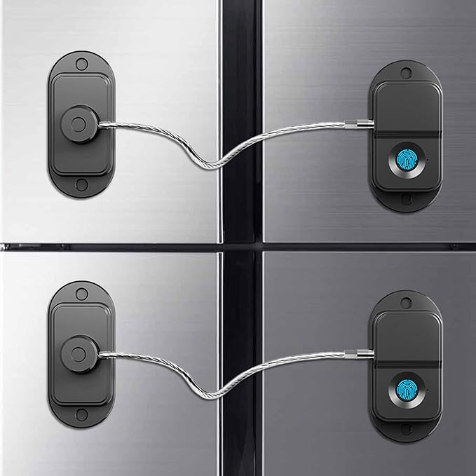 Fingerprint Fridge Lock (2 Pack),Refrigerator Lock with Fingerprint,for Fridge, Cabinet Locks, Drawers, Dishwasher, Toilet and Cabinet Locks Baby Proofing, 3M Adhesive No Drilling (Black)
