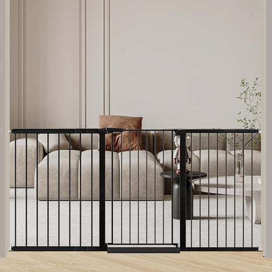 Fairy Baby Extra Tall Baby Gate Stand 38" Tall, 70.9"-76.3" Extra Wide Large Safety Child Gates for Doorway, Metal Auto Close Dog Gate for House, Stair Gates for Kids or Pets No Drilling, Black