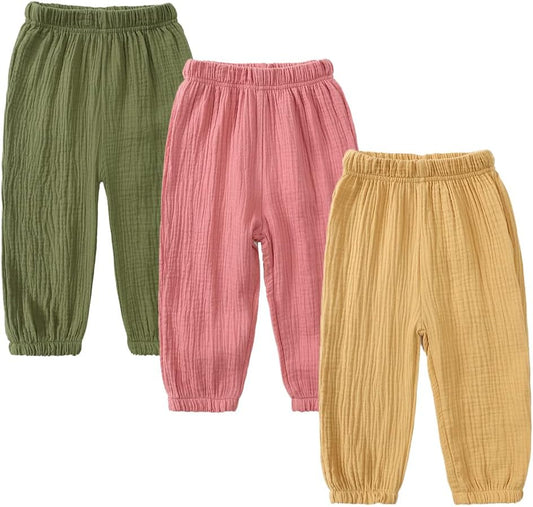 MYGBCPJS Baby Boys Girls Cotton Linen Trousers Kids Casual Ankle Pants Loose Long Bloomers