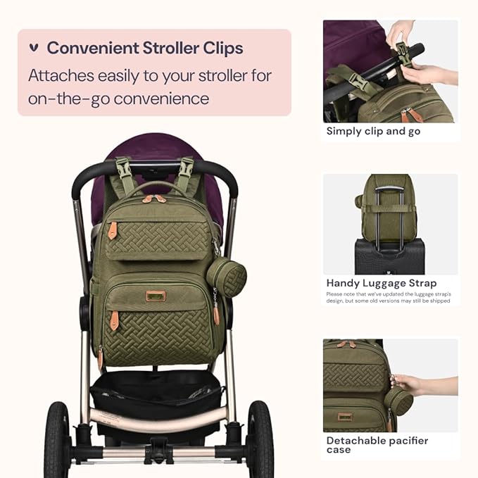 BabbleRoo Diaper Bag Backpack, Travel Backpack with Changing Pad, Pacifier Case & Stroller Straps, Multifunction, Waterproof, Unisex – Army Green